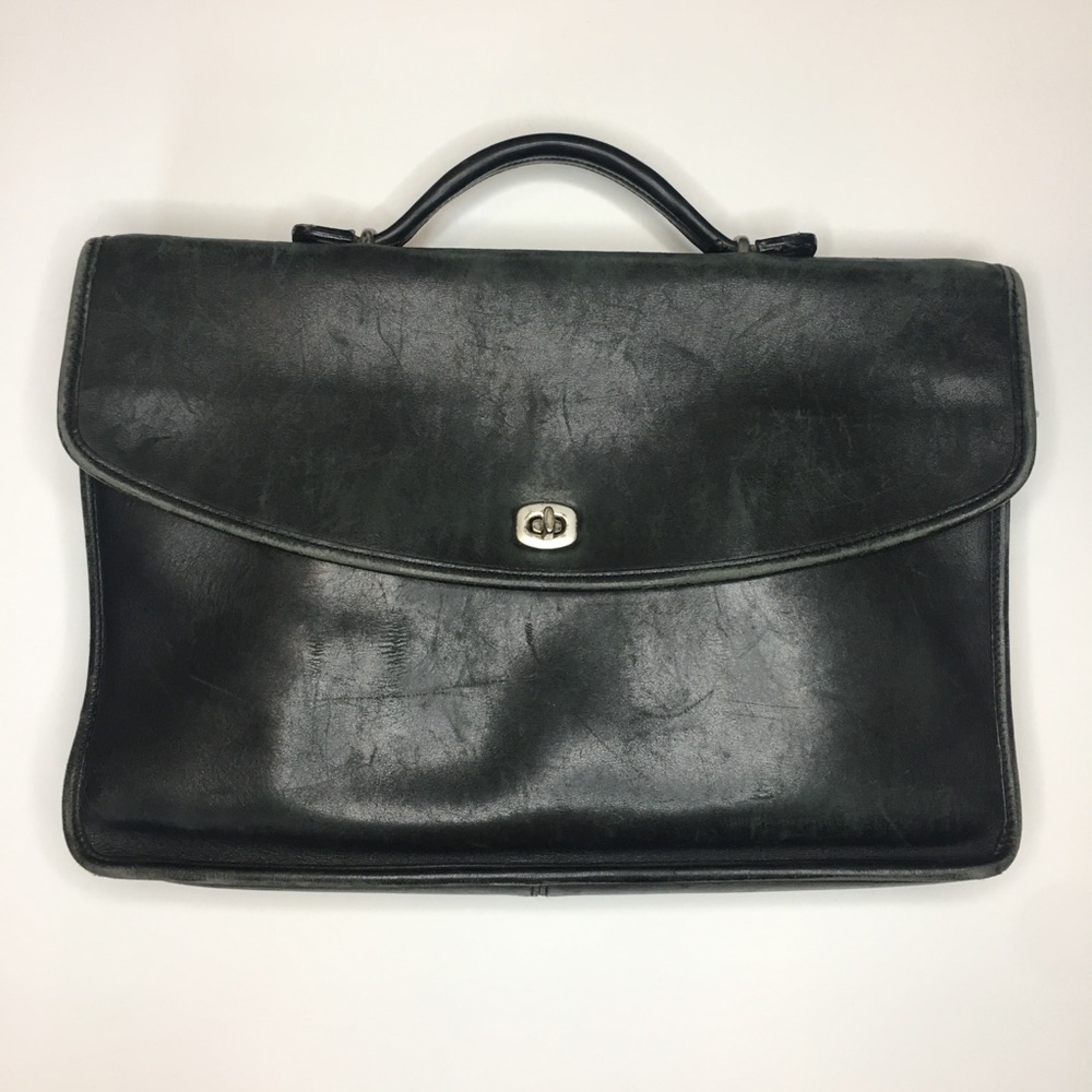 Coach Crossbody Black Leather Laptop Bag Satchel